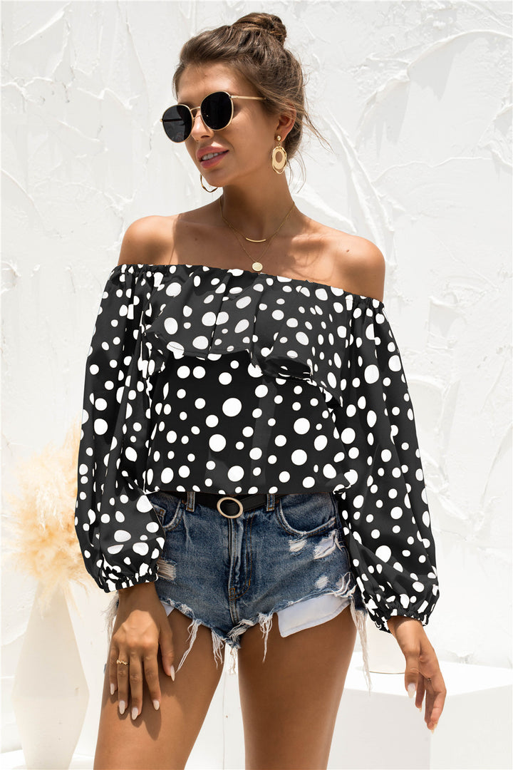 Women's Off-shoulder Puff Sleeve Dot Top T-shirt