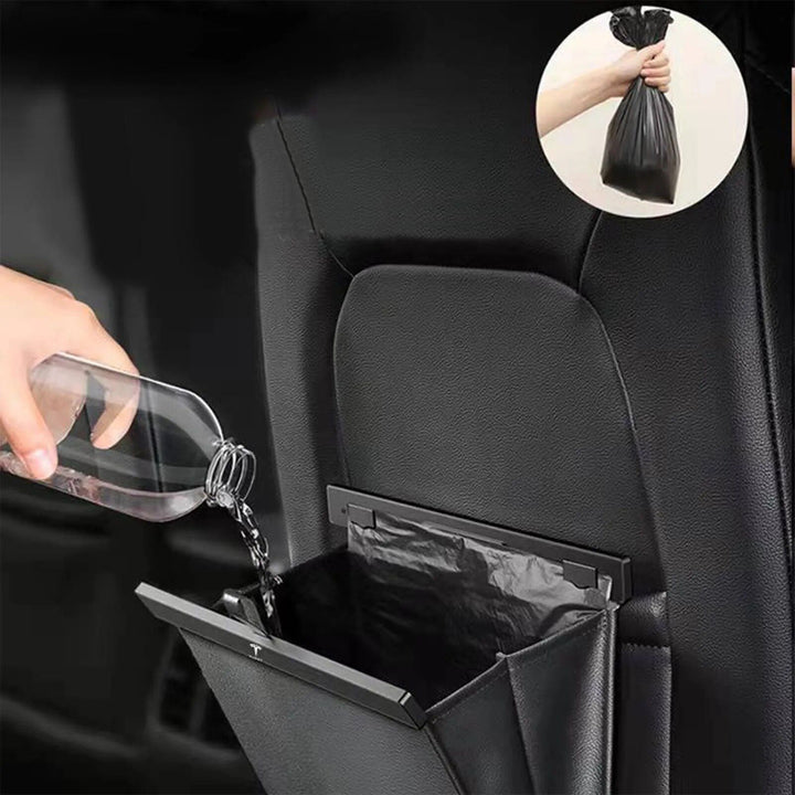 Luxury Waterproof Leather Car Trash Bin - Easy Install, Space-Saving & Magnetic Closure