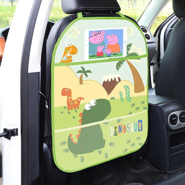 Cartoon Car Seat Back Protector with Storage Organizer