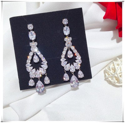 Zircon Crystal Earrings Tassels Long Fashion Women