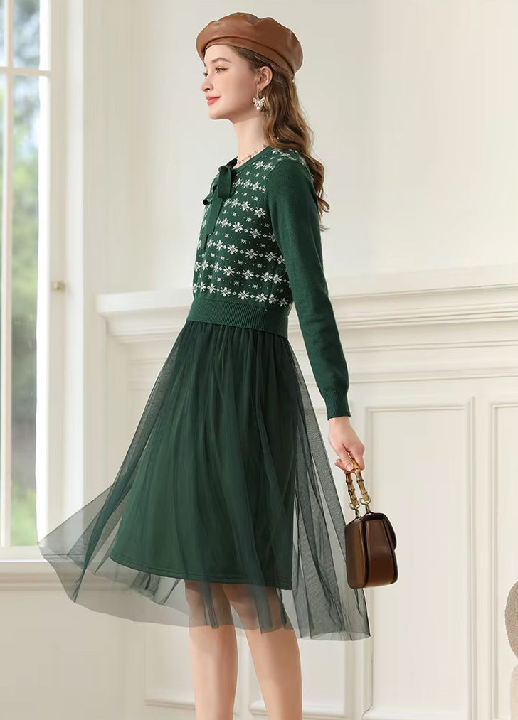 Bow-Knitted Winter Dress