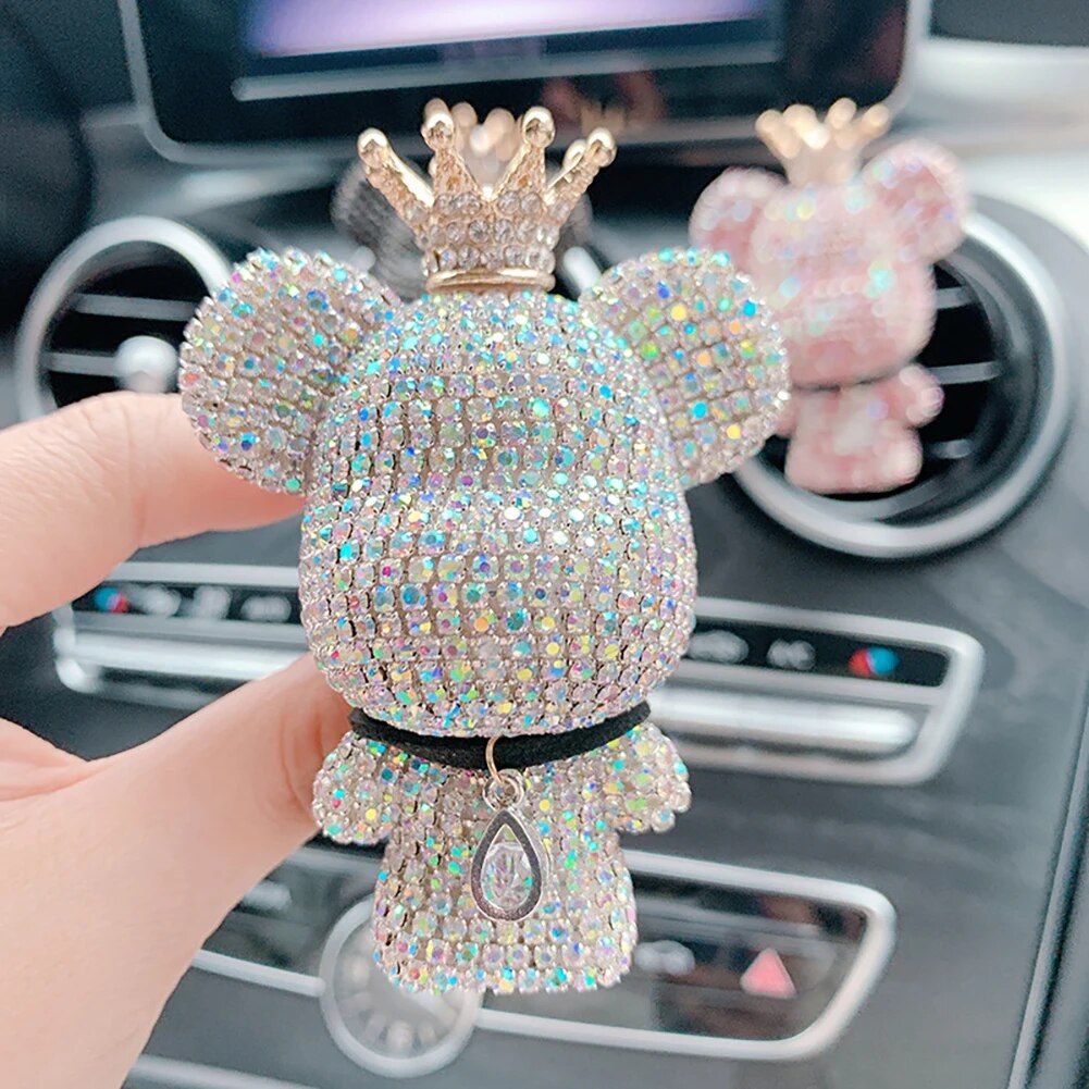 Cute Bear Car Air Vent Perfume Clip with Dazzling Rhinestone