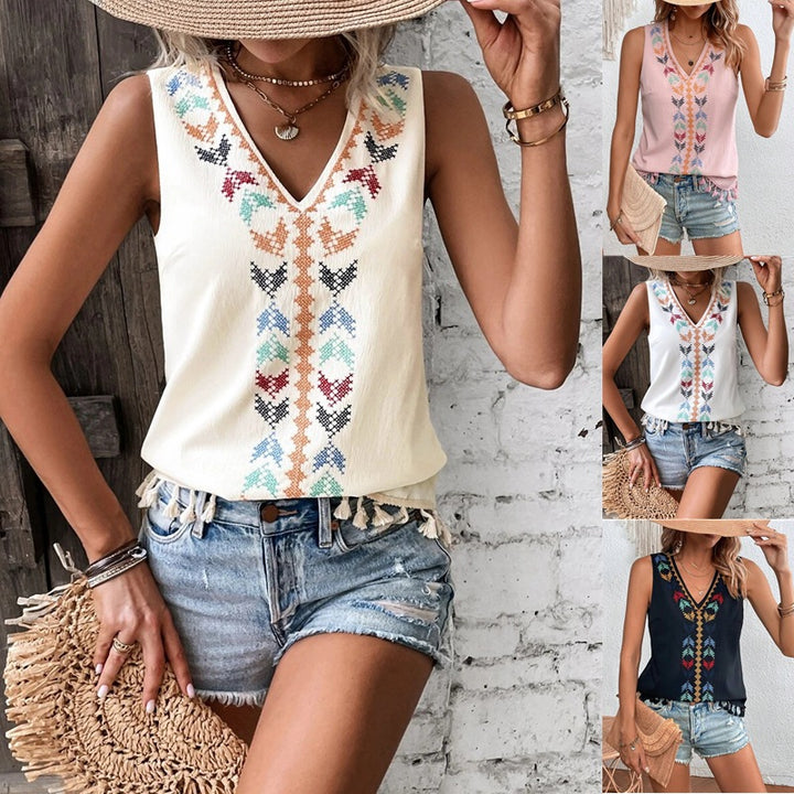 Women's Summer Ethnic Style V-neck Embroidery Vest Top