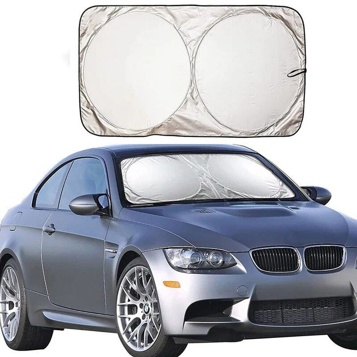 Compact Silver-Coated Car Sunshade – UV Heat Shield & Windscreen Protector