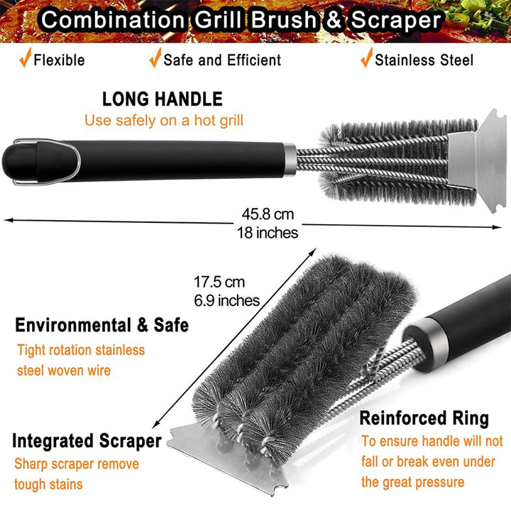 18-Inch Stainless Steel Safe Grill Brush & Scraper