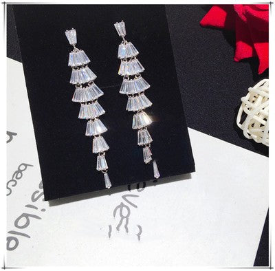 Zircon Crystal Earrings Tassels Long Fashion Women