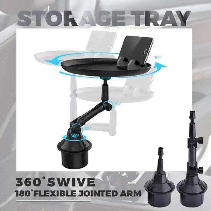 360° Swivel Car Storage Tray with Folding Dining Table & Drink Holder