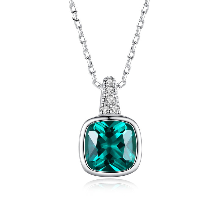 925 Sterling Silver Emerald Square Zircon-inlaid Pendant Fashion Short Necklace Women's