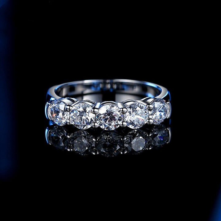 Couple S925 Silver Personalized Half Circle Seven Diamond Ring