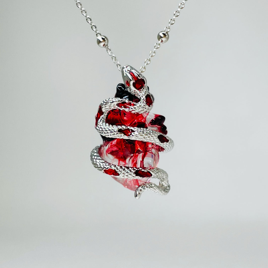 Silver Snake Heart Pendant Couple Necklace