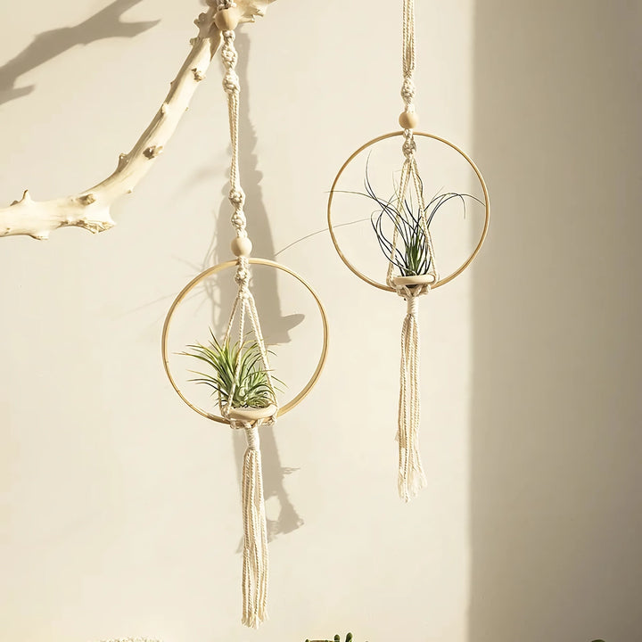 Macrame Knitted Wooden Boho Style Air Hanging Planter