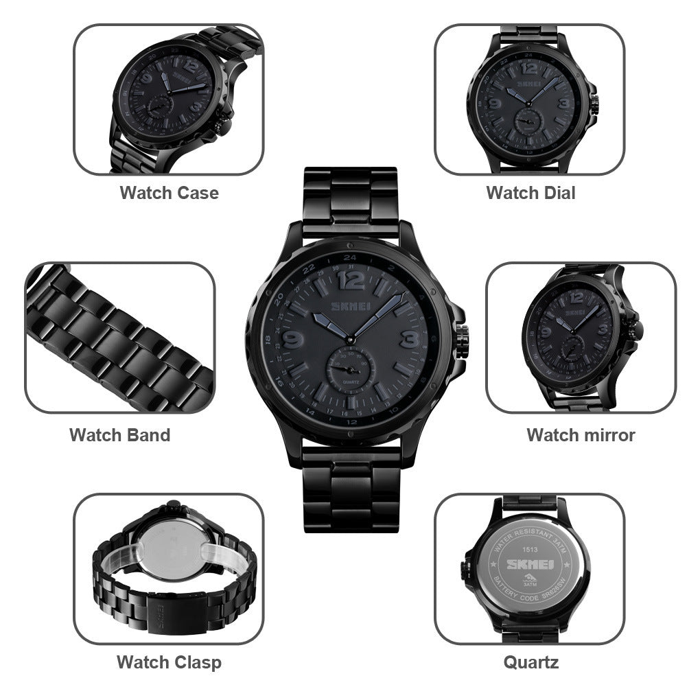 Skmei New Fashion Fashionmonger Steel Belt Quartz Watch Men's Waterproof Leisure Watch