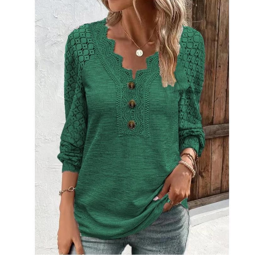 Women's Long Sleeve Shirt Leisure Pullover Slim Lace T-shirt