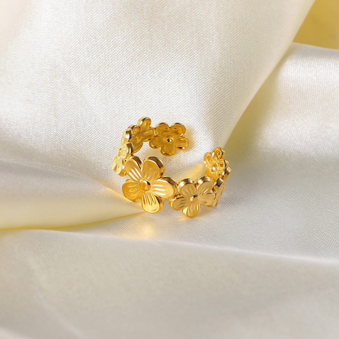Chic 18K Gold-Plated Stainless Steel Adjustable Flower Ring