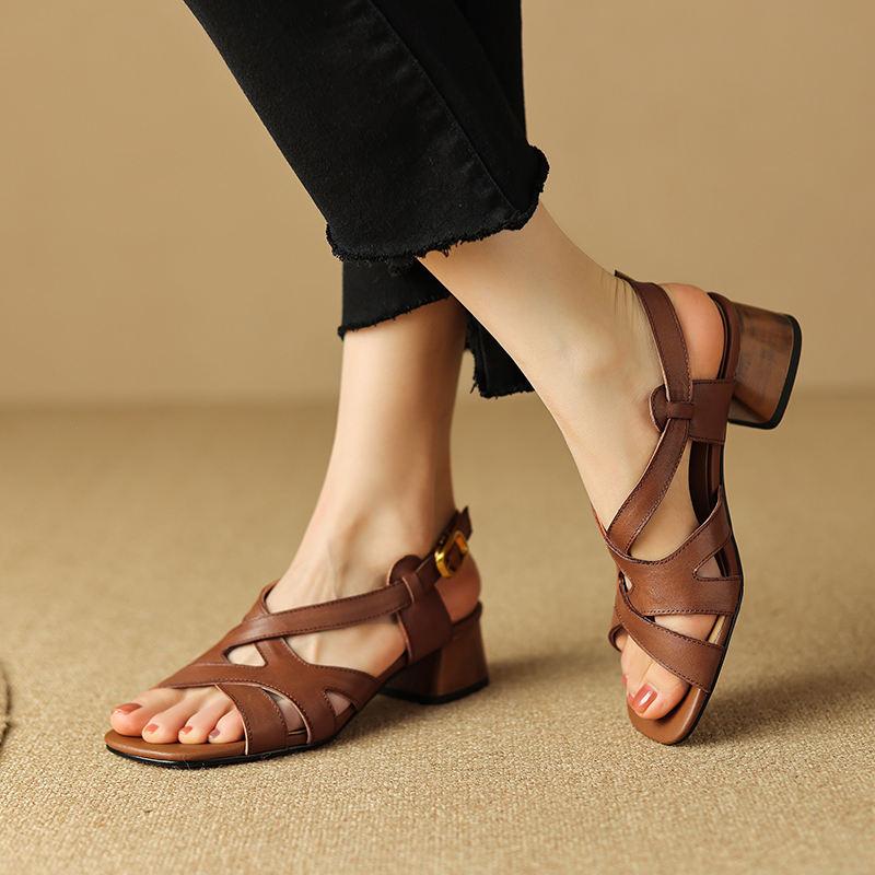Summer Square Toe Chunky Heel Sandals