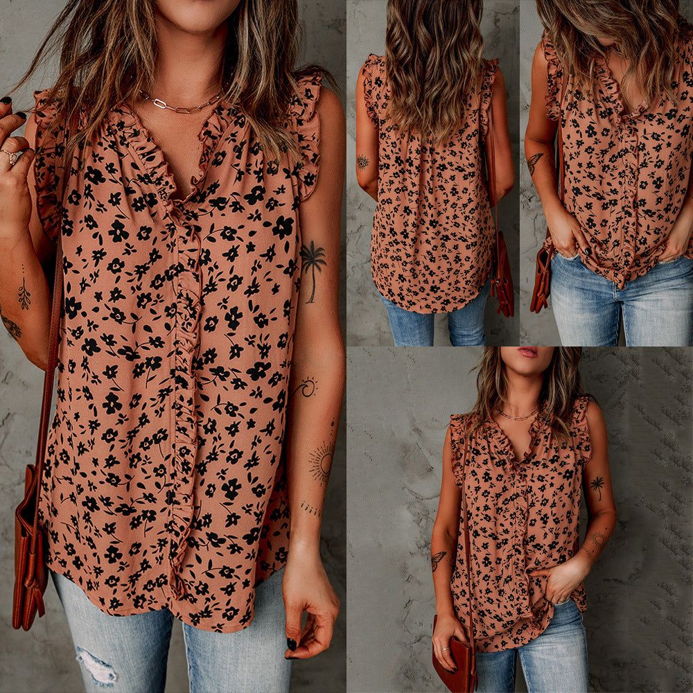 Summer New Blouse Leopard Print Sleeveless Women's T-shirt