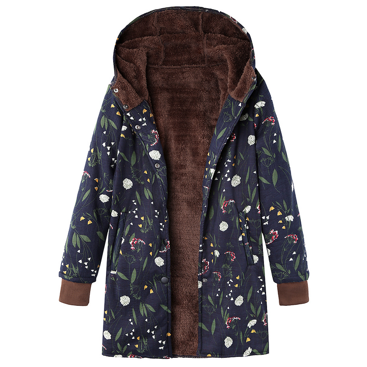 Abrigos de chaqueta vintage con bolsillos de manga larga con capucha y estampado floral