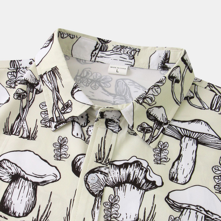 Chemise à manches courtes à revers à imprimé champignon pour hommes