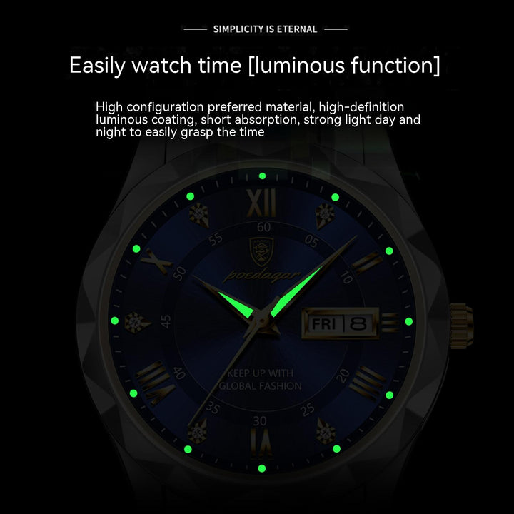 Men's Waterproof Double Calendar Luminous Quartz Watch