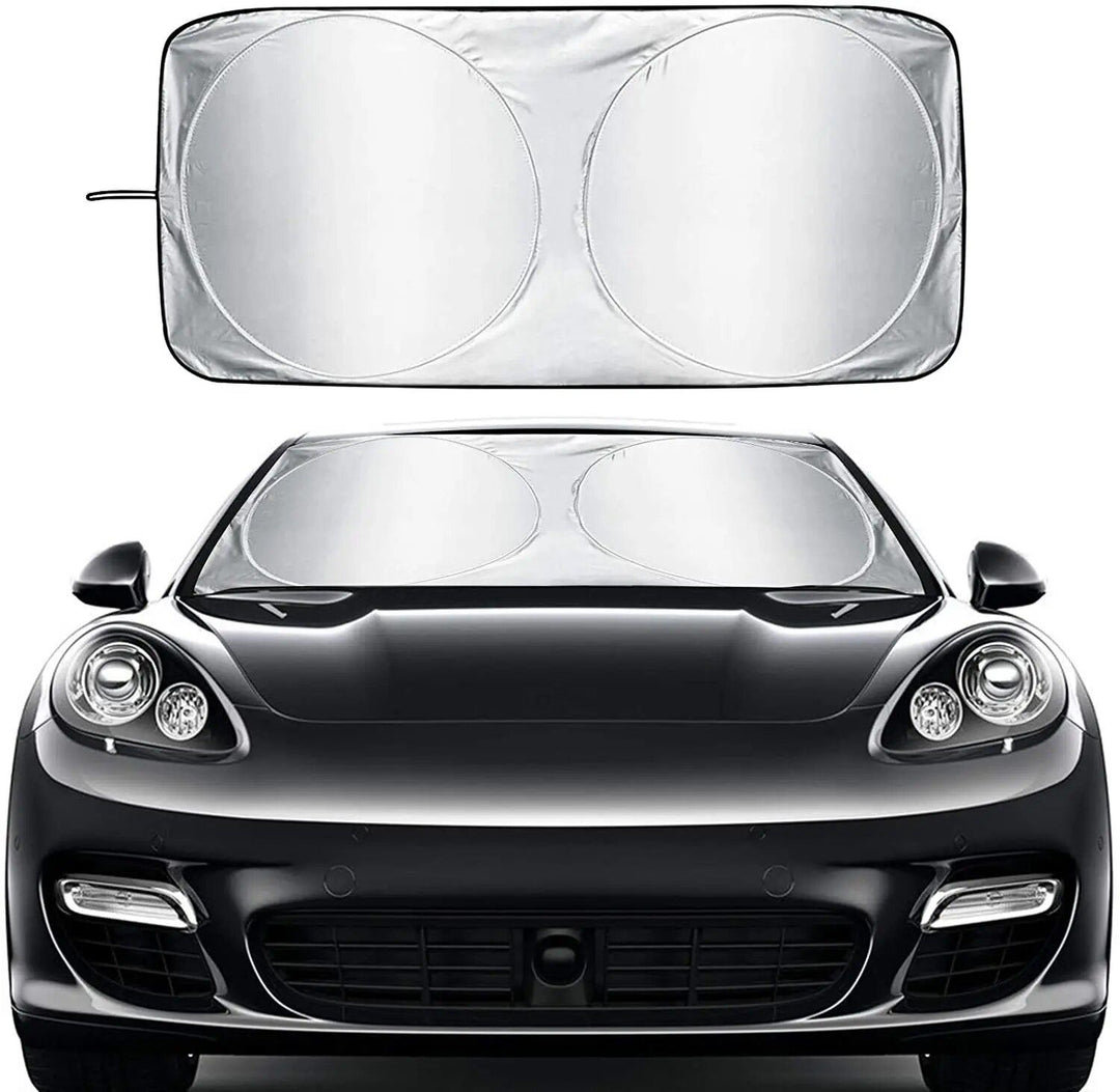 Compact Silver-Coated Car Sunshade – UV Heat Shield & Windscreen Protector