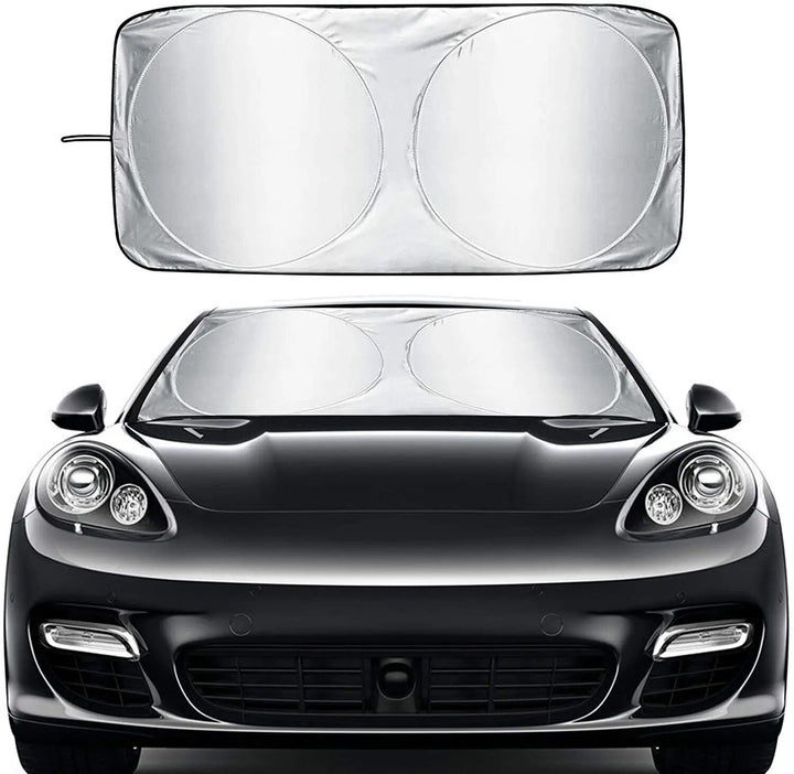 Compact Silver-Coated Car Sunshade – UV Heat Shield & Windscreen Protector