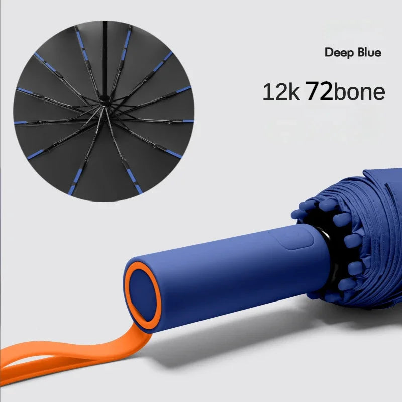 Fully Automatic Folding Umbrella - Windproof, Sunproof, and Waterproof with 72 Fiberglass Bones