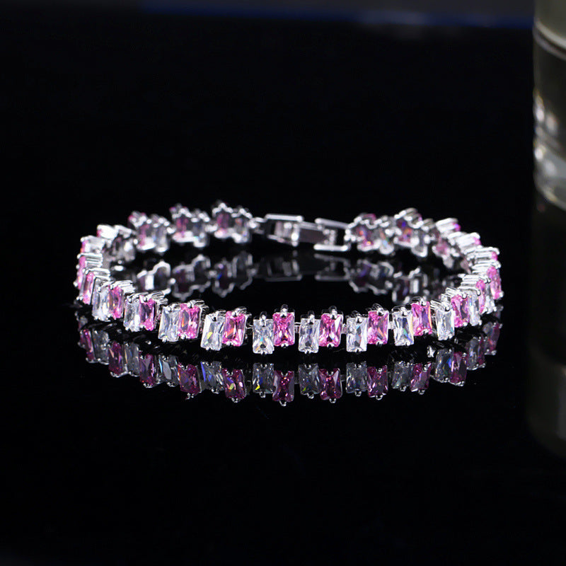 Square Blue Purple Transparent Zircon Bracelet