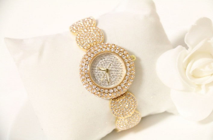 Steel band crystal full diamond watch