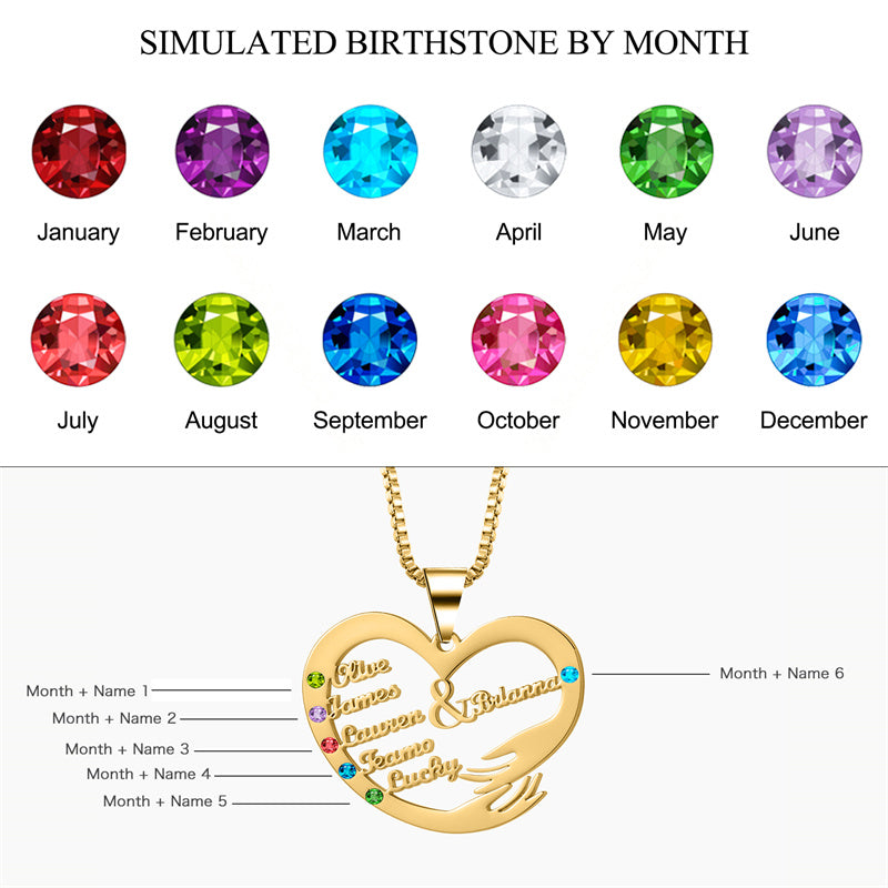 Women's Fashion Simple Birthstone Heart-shaped Pendant Necklace