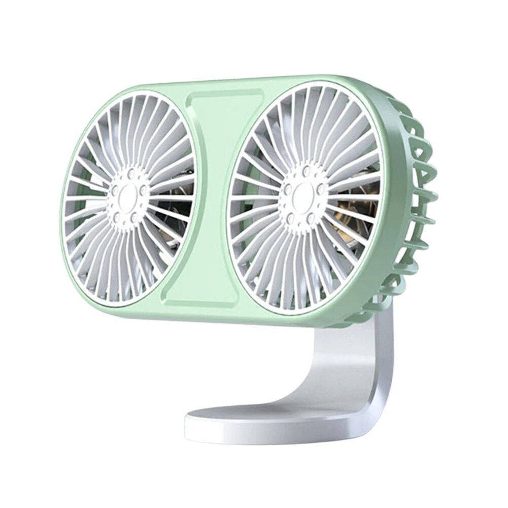 360° Rotating Dual-Head USB Car Fan with Ambient Lighting