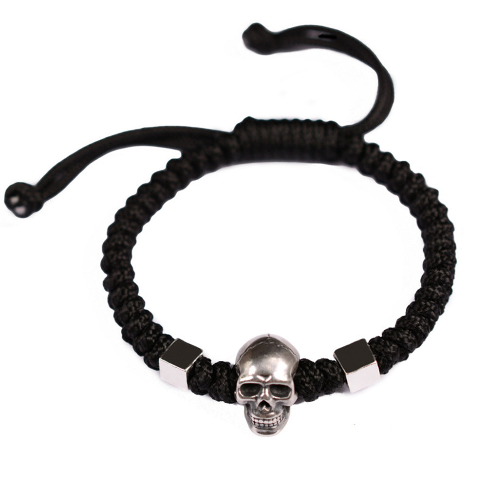 Skull 999 Silver Handwoven Men's Jewelry Bracelet