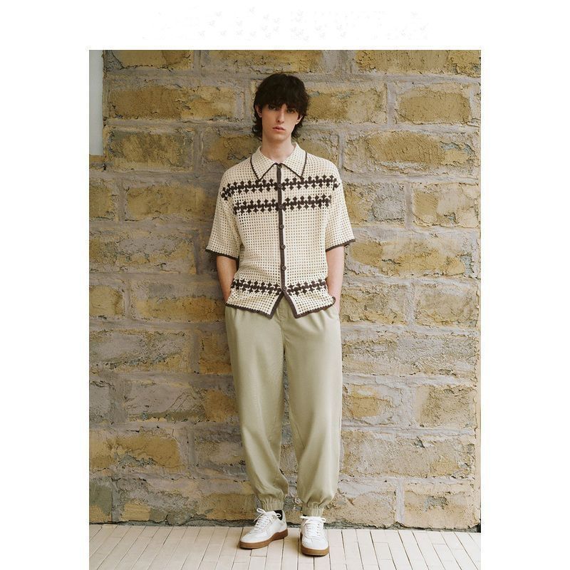 Men's Contrast Color Short-sleeved Sweater