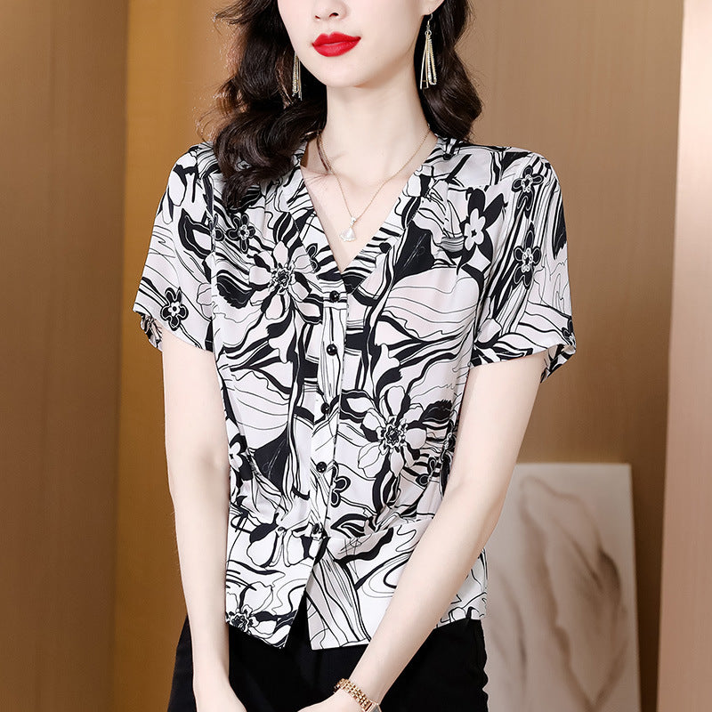 Silk Shirt Women's Short Sleeved