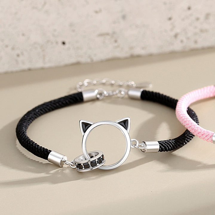 Hollow Out Cat Double Couple Bracelet With Silver Cartoon Minimalist Bracelet