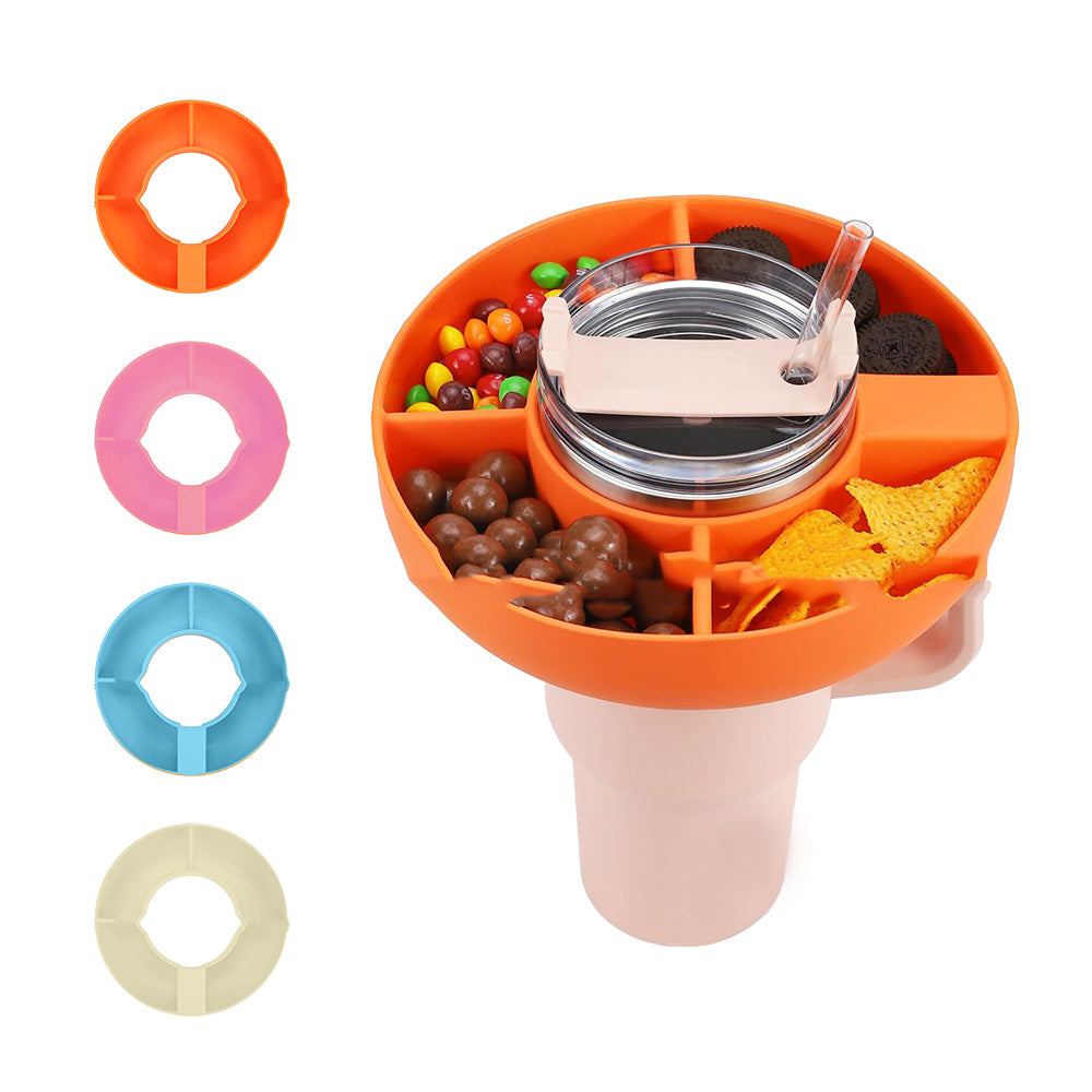 Silicone Snack For Cup 40 Oz Reusable Snack Container 4 Compartment Snack Platters Cup Snack Bowl Cup Holder Food Tray