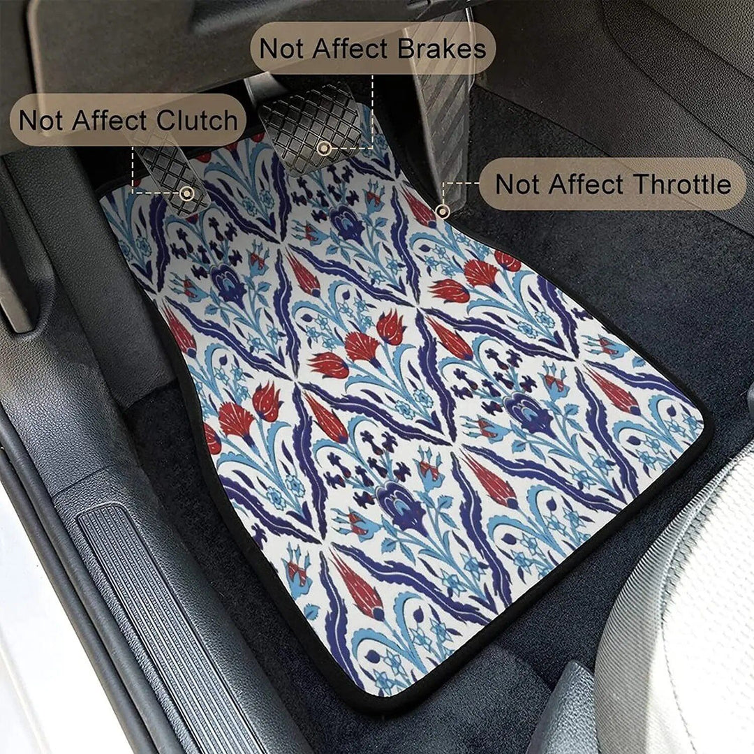 Vintage Persian-Turkish Patterned Car Floor Mats (4-Piece Set)