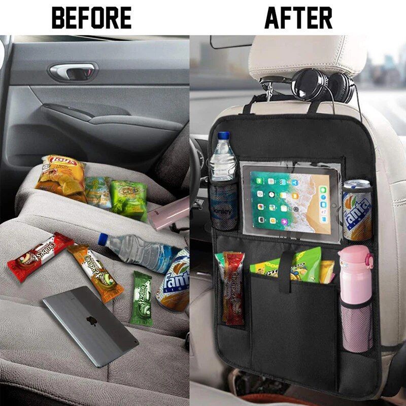 Universal Car Seat Back Organizer with Anti-Kick Mat & Waterproof Protection