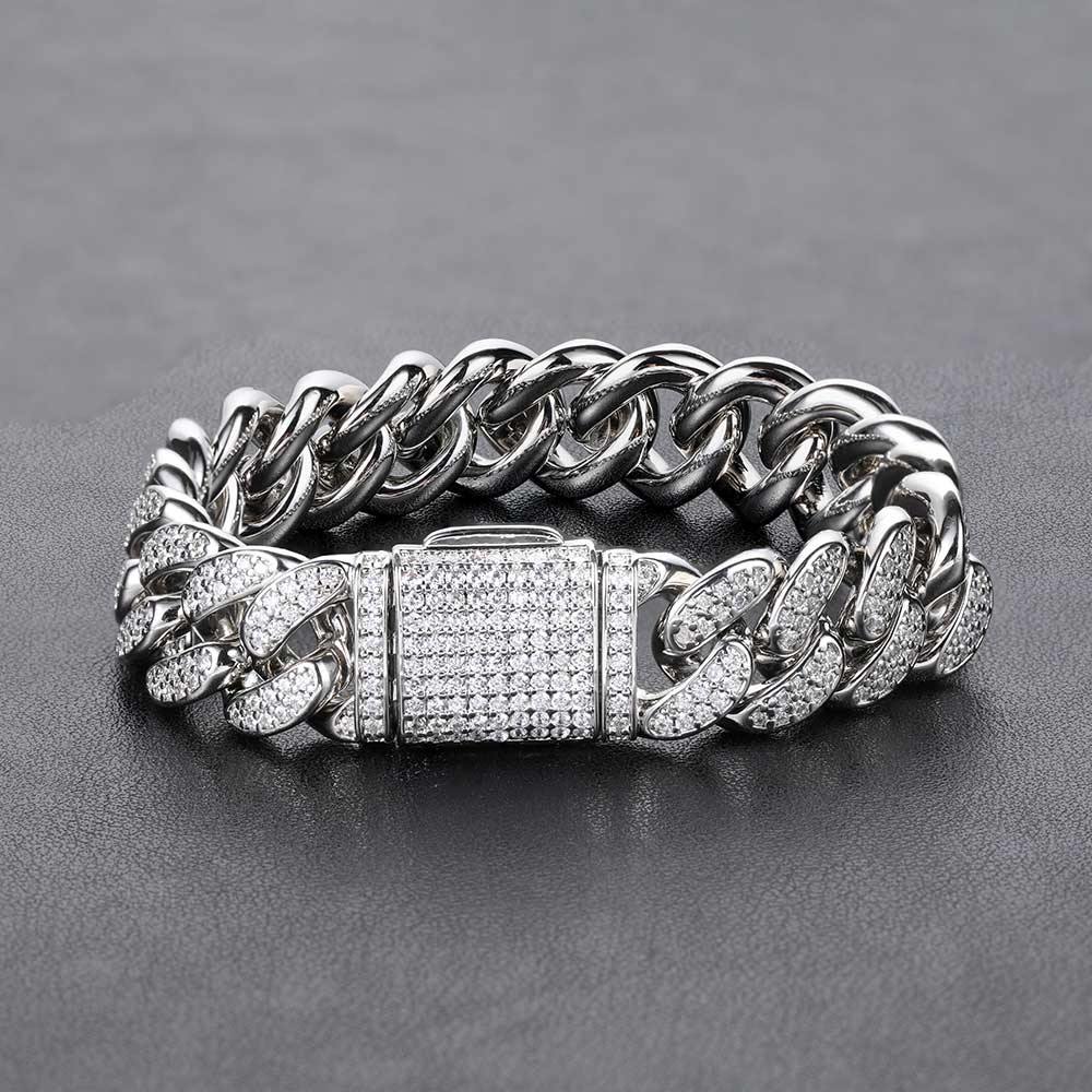 15mm Double Row Full Diamond Cuban Link Zircon Hip Hop Bracelet