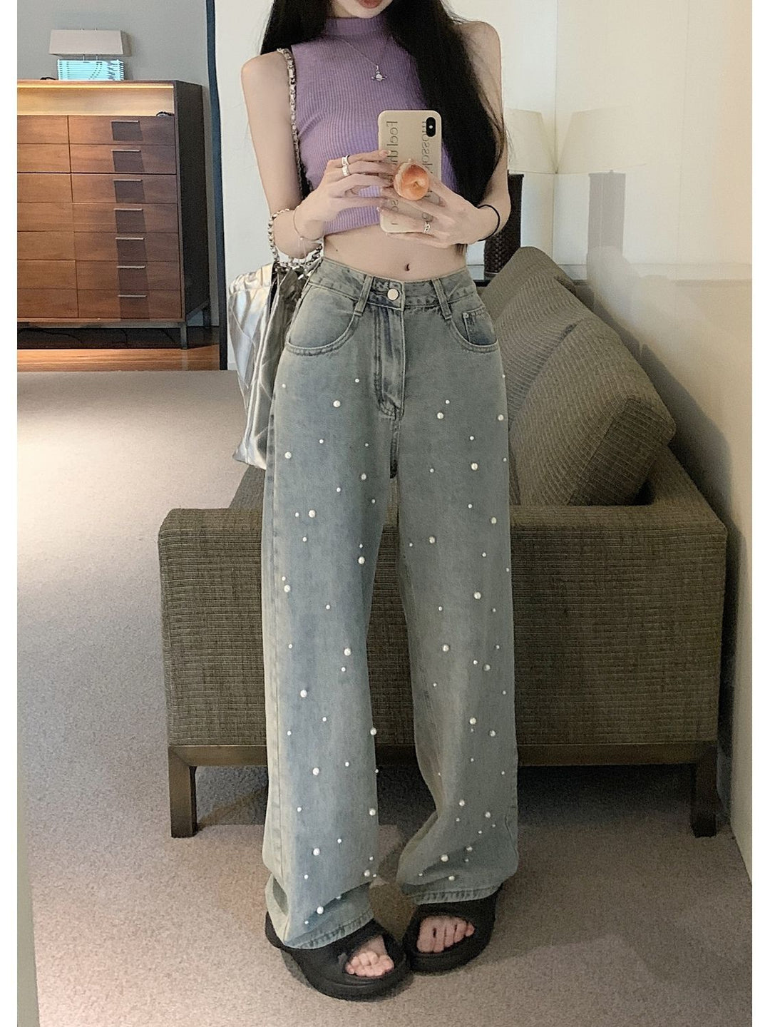 Jeans Women's Summer New Design Sense High Waist Straight Wide Leg Pants