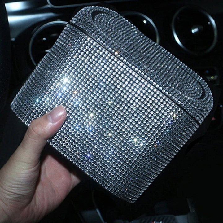 Luxurious Rhinestone Car Trash Bin - Pressing Type Square Storage Bucket