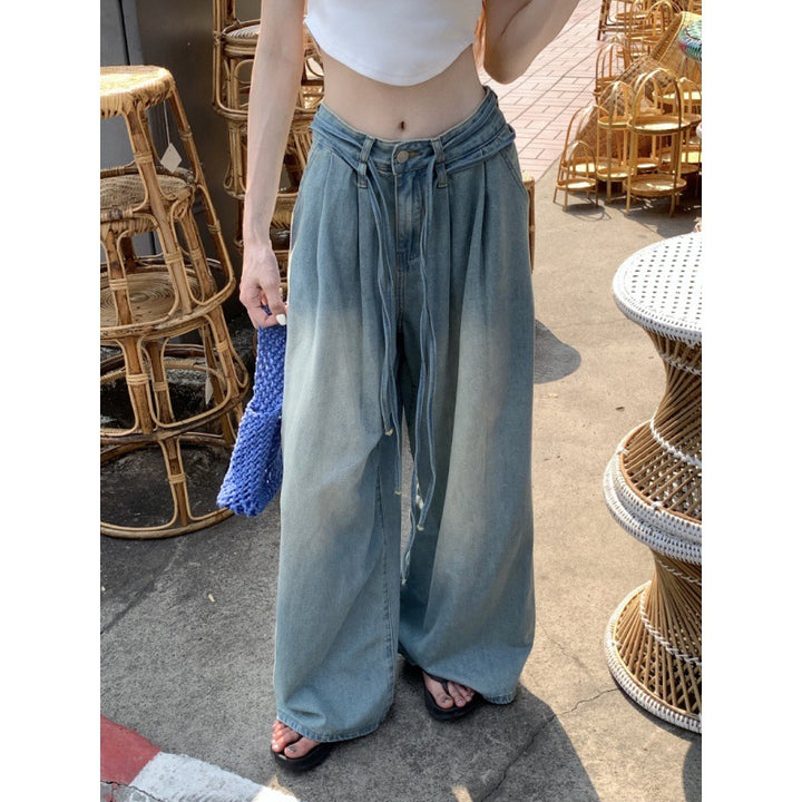 Women's Fashion Water Drawstring Loose Wide Leg Jeans