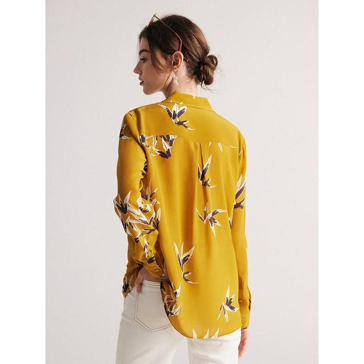 Luxury Mulberry Silk Printed Blouse with Pockets