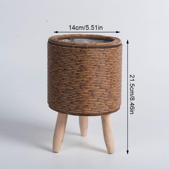 Elegant Nordic-Style Woven Plant Stand with Wooden Legs