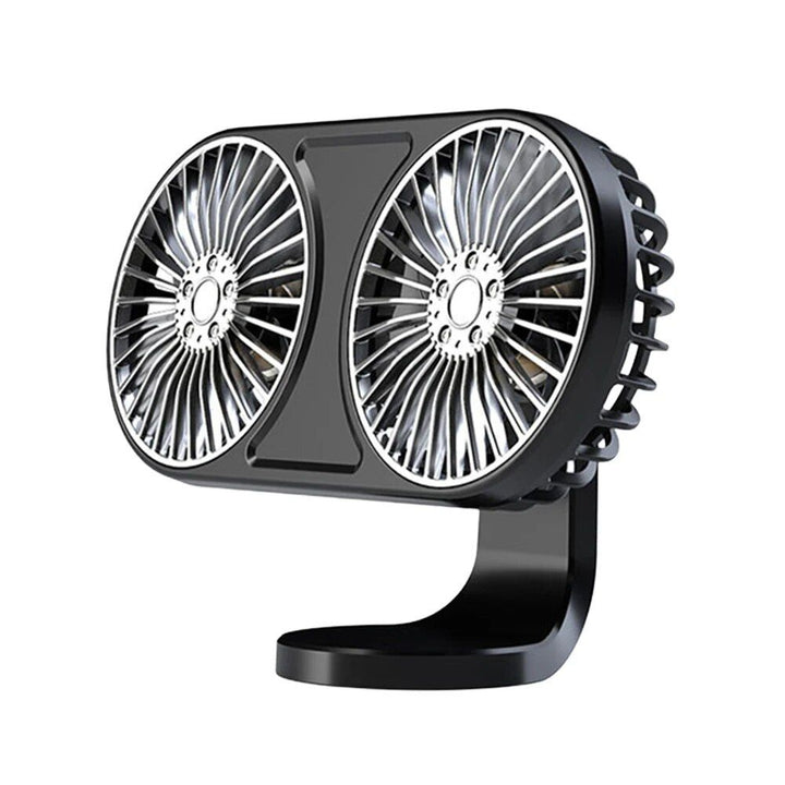 360° Rotating Dual-Head USB Car Fan with Ambient Lighting