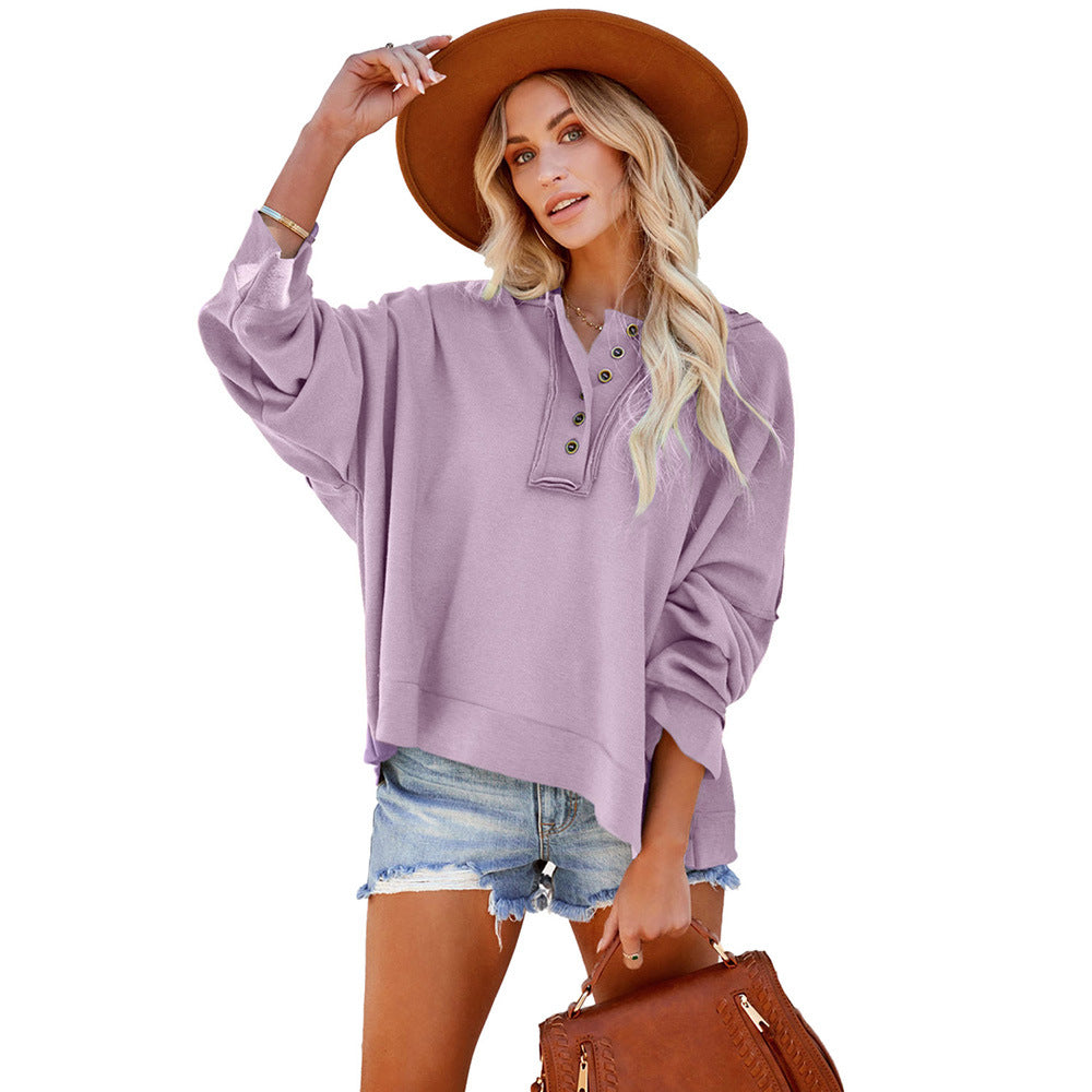 Leisure Loose Patchwork Drop-shoulder Long-sleeve Sweatshirt Women Winter Thicken Solid Color Hoodie