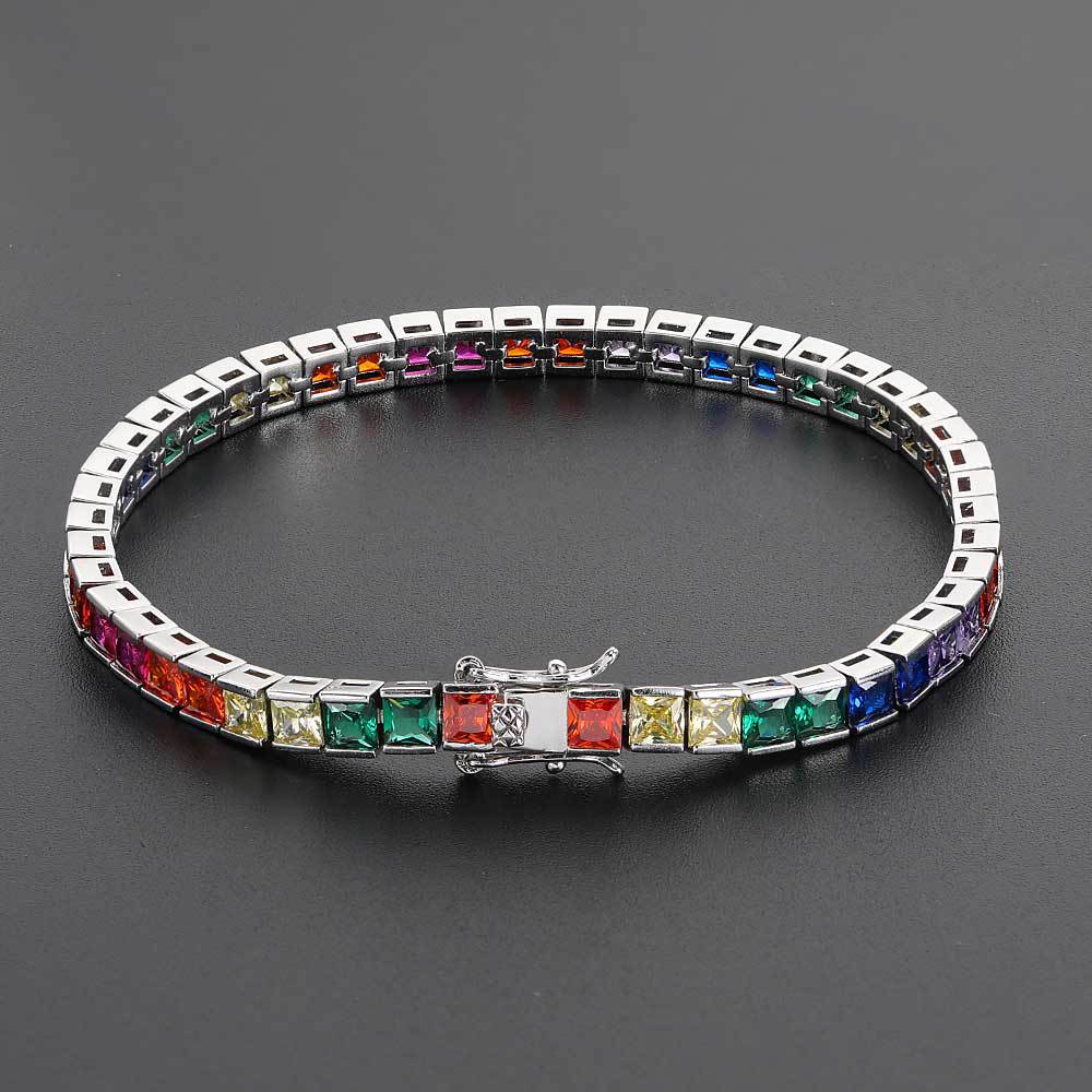 Simple Hip Hop Bracelet 4mm Color Tennis Chain Micro Inlay