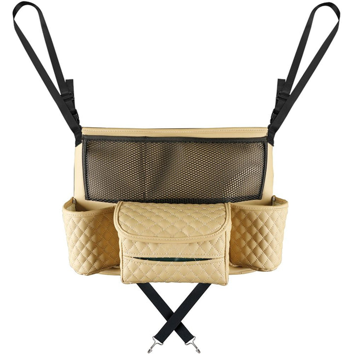 Luxurious Leather Car Seat Storage Bag with Drink Holders