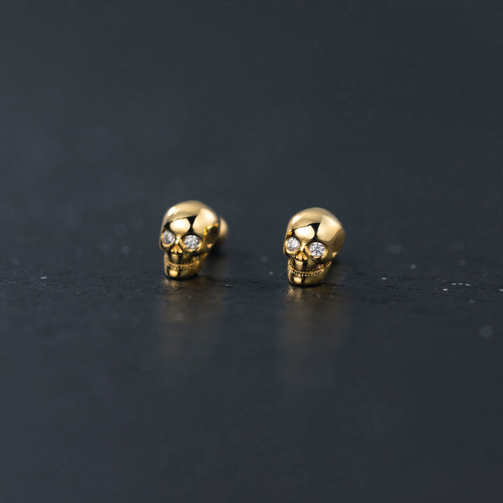 925 Sterling Silver Gilded Skull Earrings