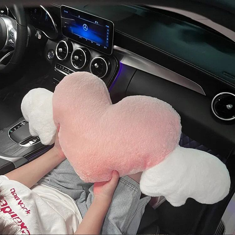 Heart-Shaped Plush Car Headrest & Lumbar Support Cushion