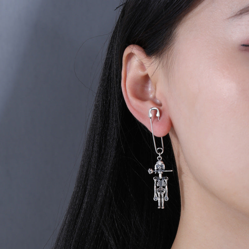 S925 Silver Vintage Vintage Rose Skull Earrings